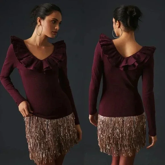 Anthropologie DOLAN Ruffled V-Neck Top in Wine Size Medium NWOT $78 - Picture 11 of 11